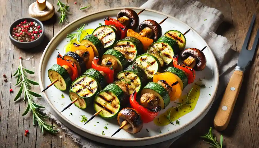 Prepare Deliciosos Espetinhos De Vegetais Grelhados, Perfeitos Para Churrascos E Refeições Leves. Saudável, Fácil E Cheio De Sabor.