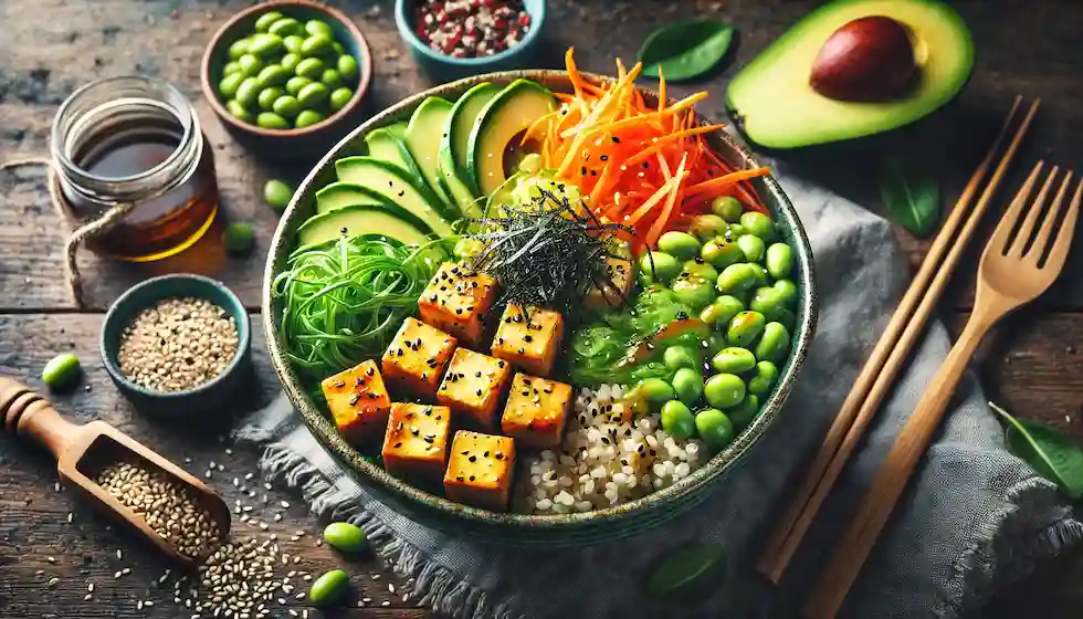 Poke Bowl Vegano com Tofu: Explore um mundo de sabores vibrantes e texturas únicas com este Poke Bowl vegano cheio de ingredientes frescos e deliciosos. Frescor e nutrição em cada garfada.